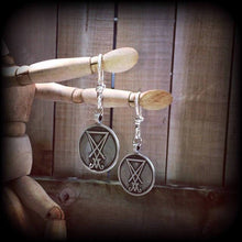 Load image into Gallery viewer, 2 gauge ear weights Sigil Ear weights 0 gauge 00 gauge ear hangers Sigil of Lucifer Tunnel dangles Plug dangles Gauged earrings 0g 2g 4g 6g