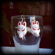 Load image into Gallery viewer, Fox earrings Kitsune earrings Kawaii Japanese Inari Fox earrings Kitsch Japanese Tunnel earrings Oni Plug earrings Pokemon earrings Gauges