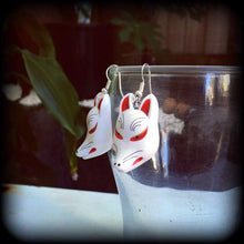 Load image into Gallery viewer, Fox earrings Kitsune earrings Kawaii Japanese Inari Fox earrings Kitsch Japanese Tunnel earrings Oni Plug earrings Pokemon earrings Gauges
