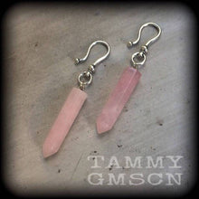 Load image into Gallery viewer, Ear weights, Gemstone ear hangers, Rose Quartz, Stone points, Hanging gauges, Gauged earrings, Earrings for stretched ears, Tapers, Plugs