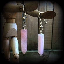 Load image into Gallery viewer, Ear weights, Gemstone ear hangers, Rose Quartz, Stone points, Hanging gauges, Gauged earrings, Earrings for stretched ears, Tapers, Plugs