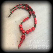 Load image into Gallery viewer, Kali Maa necklace, Skull necklace, Stone necklace, Gothic necklace, Kali jewelry, String of skulls, Skulls of Death, Voodoo Santeria Hindu