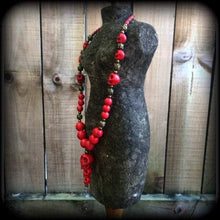 Load image into Gallery viewer, Kali Maa necklace, Skull necklace, Stone necklace, Gothic necklace, Kali jewelry, String of skulls, Skulls of Death, Voodoo Santeria Hindu