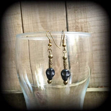 Load image into Gallery viewer, Ogoun earrings, Skull earrings, Loa jewelry, Black skull earrings, Antique Bronze earrings, Voodou, Santeria earrings, Voodoo earrings 20g