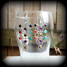 Load image into Gallery viewer, Esoteric earrings Tree of Life earrings Kaballah Gemstone earrings Quaballah earrings Witchy earrings Occult earrings Rosicrucian  0g 2g