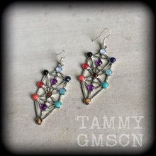 Load image into Gallery viewer, Esoteric earrings Tree of Life earrings Kaballah Gemstone earrings Quaballah earrings Witchy earrings Occult earrings Rosicrucian  0g 2g