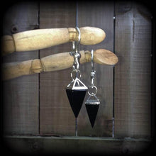 Load image into Gallery viewer, Black Onyx Ear weight Gemstone ear hangers Plug earrings Tunnel earrings Gauged earrings Tunnel dangles Hanging Gauges 00g 0g 2g 4g 6g 8g