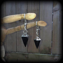 Load image into Gallery viewer, Black Onyx Ear weight Gemstone ear hangers Plug earrings Tunnel earrings Gauged earrings Tunnel dangles Hanging Gauges 00g 0g 2g 4g 6g 8g