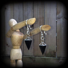 Load image into Gallery viewer, Black Onyx Ear weight Gemstone ear hangers Plug earrings Tunnel earrings Gauged earrings Tunnel dangles Hanging Gauges 00g 0g 2g 4g 6g 8g