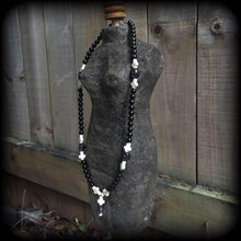 Load image into Gallery viewer, Voodoo necklace Skull necklace Baron Samedi necklace Inverted cross necklace Evil Rosary Beads Halloween necklace Loa necklace Stone choker