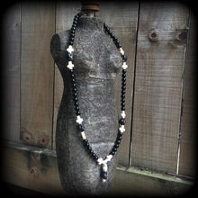 Load image into Gallery viewer, Voodoo necklace Skull necklace Baron Samedi necklace Inverted cross necklace Evil Rosary Beads Halloween necklace Loa necklace Stone choker