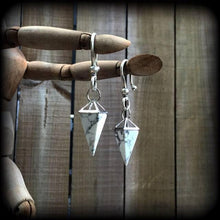 Load image into Gallery viewer, Gemstone Ear weights White turquoise Ear hangers Stone Plug dangles Organic Howlite Tunnel dangles Gauges Stretched ears Hanging gauges 0g
