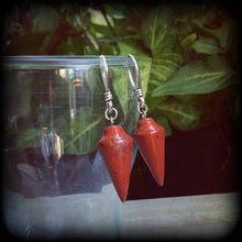 Load image into Gallery viewer, 8 gauge Jasper ear hangers 3mm Gemstone ear weights 6 gauge Tunnel dangles Gauged earrings Plug dangles 0 gauge Hanging gauges Stone weights