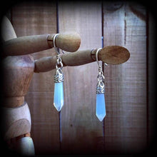 Load image into Gallery viewer, Moonstone earrings Opalite earrings Gemstone earrings Chakra jewelry Crystal jewelry Stone earrings Plug dangles Tunnel earrings Gauges 8g