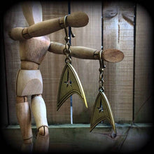 Load image into Gallery viewer, 2 gauge ear weights Bronze tunnel dangles Star Trek ear hangers Tunnel earrings Hanging gauges Plug dangles Earrings for stretched lobes