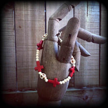 Load image into Gallery viewer, Skull bracelet Inverted cross bracelet Voodoo bracelet Marie Laveau bracelet Halloween bracelet Los muertos bracelet Gothic bracelet