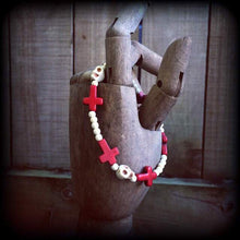 Load image into Gallery viewer, Skull bracelet Inverted cross bracelet Voodoo bracelet Marie Laveau bracelet Halloween bracelet Los muertos bracelet Gothic bracelet