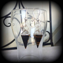 Load image into Gallery viewer, 4mm weights, 6mm weights, Tigers Eye ear weight Gemstone ear hangers Hanging gauges Gauged earrings Tunnel dangles Plug dangles 00 Gauges