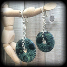 Load image into Gallery viewer, Jasper earrings Kambaba jasper jewelry Stone earrings Boho earrings Statement earrings Gemstone earrings Plug earrings Tunnel earrings