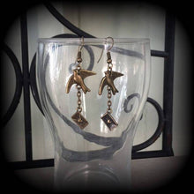 Load image into Gallery viewer, Swallow earrings, Sailor earrings, Tattoo earrings, Nautical earrings, Heart earrings, Love Letter, Tunnel earrings, Plug earrings, Gauges