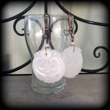 Load image into Gallery viewer, Jade earrings, Bat earrings, Chinese earrings, Ethnic earrings, Jade jewelry, Stone earrings, White Jade, Tunnel earrings, Plug earrings