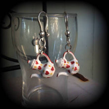 Load image into Gallery viewer, Teapot earring Coffee pot earrings Tunnel dangles Alice in Wonderland Devonshire Tea Ear hangers Kitsch Plugs Tunnel earrings Plug dangles