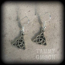Load image into Gallery viewer, Charmed earrings Triquetra earrings Trinity Knot earrings Pagan earrings Celtic earrings Irish knot earrings Plug earrings Tunnel earrings