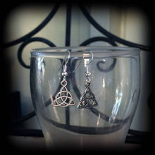 Load image into Gallery viewer, Charmed earrings Triquetra earrings Trinity Knot earrings Pagan earrings Celtic earrings Irish knot earrings Plug earrings Tunnel earrings