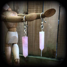 Load image into Gallery viewer, Ear weights, Gemstone ear hangers, Rose Quartz, Stone points, Hanging gauges, Gauged earrings, Earrings for stretched ears, Tapers, Plugs