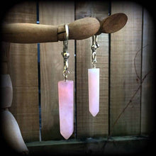 Load image into Gallery viewer, Ear weights, Gemstone ear hangers, Rose Quartz, Stone points, Hanging gauges, Gauged earrings, Earrings for stretched ears, Tapers, Plugs