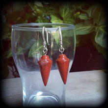 Load image into Gallery viewer, 8 gauge Jasper ear hangers 3mm Gemstone ear weights 6 gauge Tunnel dangles Gauged earrings Plug dangles 0 gauge Hanging gauges Stone weights