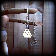 Load image into Gallery viewer, 6mm tunnel dangles, Norse ear weights, Valknut ear hangers, Norse jewelry, Tunnel dangles, Earrings for stretched ears, Plug dangles, Gauges