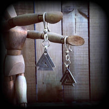 Load image into Gallery viewer, 6mm tunnel dangles, Norse ear weights, Valknut ear hangers, Norse jewelry, Tunnel dangles, Earrings for stretched ears, Plug dangles, Gauges