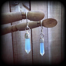 Load image into Gallery viewer, Moonstone earrings Opalite earrings Gemstone earrings Chakra jewelry Crystal jewelry Stone earrings Plug dangles Tunnel earrings Gauges 8g