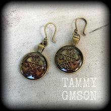 Load image into Gallery viewer, Occult Tunnel earrings Sigil of Astaroth Ear hangers Sigil Tunnel dangles CoS Gauged earrings Plug earrings Plug dangles Hanging gauges 0g