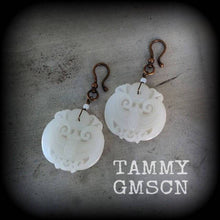 Load image into Gallery viewer, White Jade Ear Weights, Gemstone Ear hangers, Chinese weights, Heavuy weights, Bat jewelry, Tunnel dangles, Tunnel earrings, Plug dangles 0g