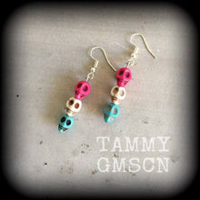 Load image into Gallery viewer, Sugar skull earrings Day of the Dead Halloween Los Muertos Candy Skull Plug earrings Kawaii Tunnel earrings Pierced ears Gauged earrings 2g