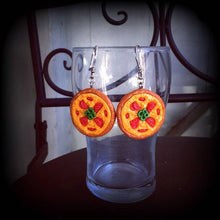 Load image into Gallery viewer, Pizza earrings Junk food earrings Food jewelry 3mm tunnel dangles 8 gauge plug earrings 6 gauge ear hangers 4 gauge ear weights 8mm 0 gauge