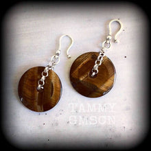 Load image into Gallery viewer, Tigers Eye Ear Weights Tigers Eye Ear Hangers Gemstone Ear Weights Stone Ear weight Tapers Tunnels Plugs Stretched lobes Gauges 0g 00g 2g 4g