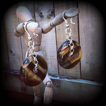 Load image into Gallery viewer, Tigers Eye Ear Weights Tigers Eye Ear Hangers Gemstone Ear Weights Stone Ear weight Tapers Tunnels Plugs Stretched lobes Gauges 0g 00g 2g 4g