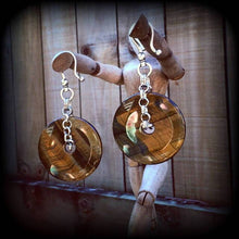 Load image into Gallery viewer, Tigers Eye Ear Weights Tigers Eye Ear Hangers Gemstone Ear Weights Stone Ear weight Tapers Tunnels Plugs Stretched lobes Gauges 0g 00g 2g 4g