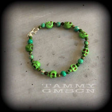 Load image into Gallery viewer, Halloween Bracelet Skull Voodou Voodoo bracelt Gothic Emo Los Muertos Day of the Dead Santeria Stone Skull bracelet Cinco de Mayo Jewellery