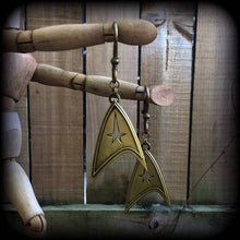 Load image into Gallery viewer, 2 gauge ear weights Bronze tunnel dangles Star Trek ear hangers Tunnel earrings Hanging gauges Plug dangles Earrings for stretched lobes