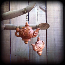 Load image into Gallery viewer, 0 gauge ear weights 2 gauge Ear Hangers Carved wood tapers 4 g Tunnel dangles 3mm plug dangles Organic gauges Hanging gauges Gauged earrings