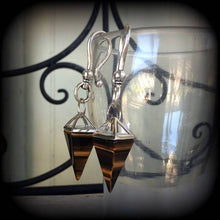 Load image into Gallery viewer, 4mm weights, 6mm weights, Tigers Eye ear weight Gemstone ear hangers Hanging gauges Gauged earrings Tunnel dangles Plug dangles 00 Gauges