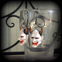 Load image into Gallery viewer, Hannya Mask earrings, Japanese earrings, Demon earrings, Mythology, Oni Mask earrings, Kabuki earrings, Dangle earrings, Plug earrings