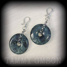 Load image into Gallery viewer, Jasper earrings Kambaba jasper jewelry Stone earrings Boho earrings Statement earrings Gemstone earrings Plug earrings Tunnel earrings