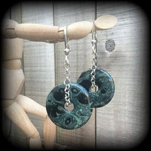 Load image into Gallery viewer, Jasper earrings Kambaba jasper jewelry Stone earrings Boho earrings Statement earrings Gemstone earrings Plug earrings Tunnel earrings