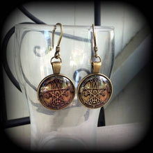 Load image into Gallery viewer, Sigil earrings Occult earrings Sigil of Astaroth earrings Lucifer Church of Satan Temple of Set Pierced ears French hooks 00g 0g 2g 4g 6g 8g