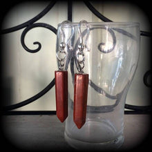 Load image into Gallery viewer, Jasper earrings, Red Jasper points, Dangly gemstone earrings, Pendulum earrings, Crystal earrings, Witchy earrings, Plug earrings, Tunnels